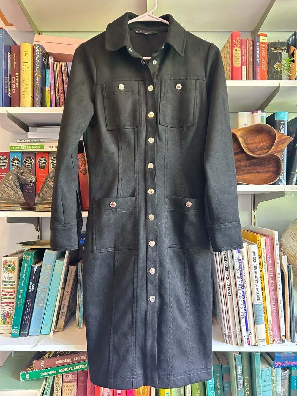 White House Black Market Long Sleeve Faux Suede Shacket Dress